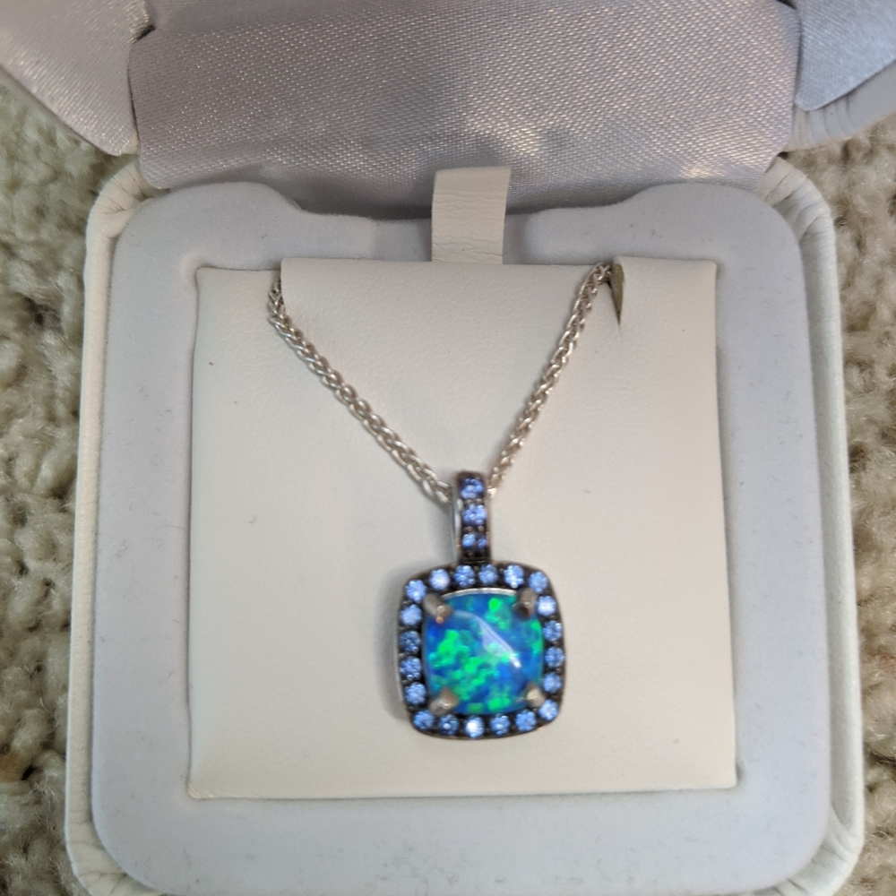 Opal and Blue Cubic Zirconia Necklace